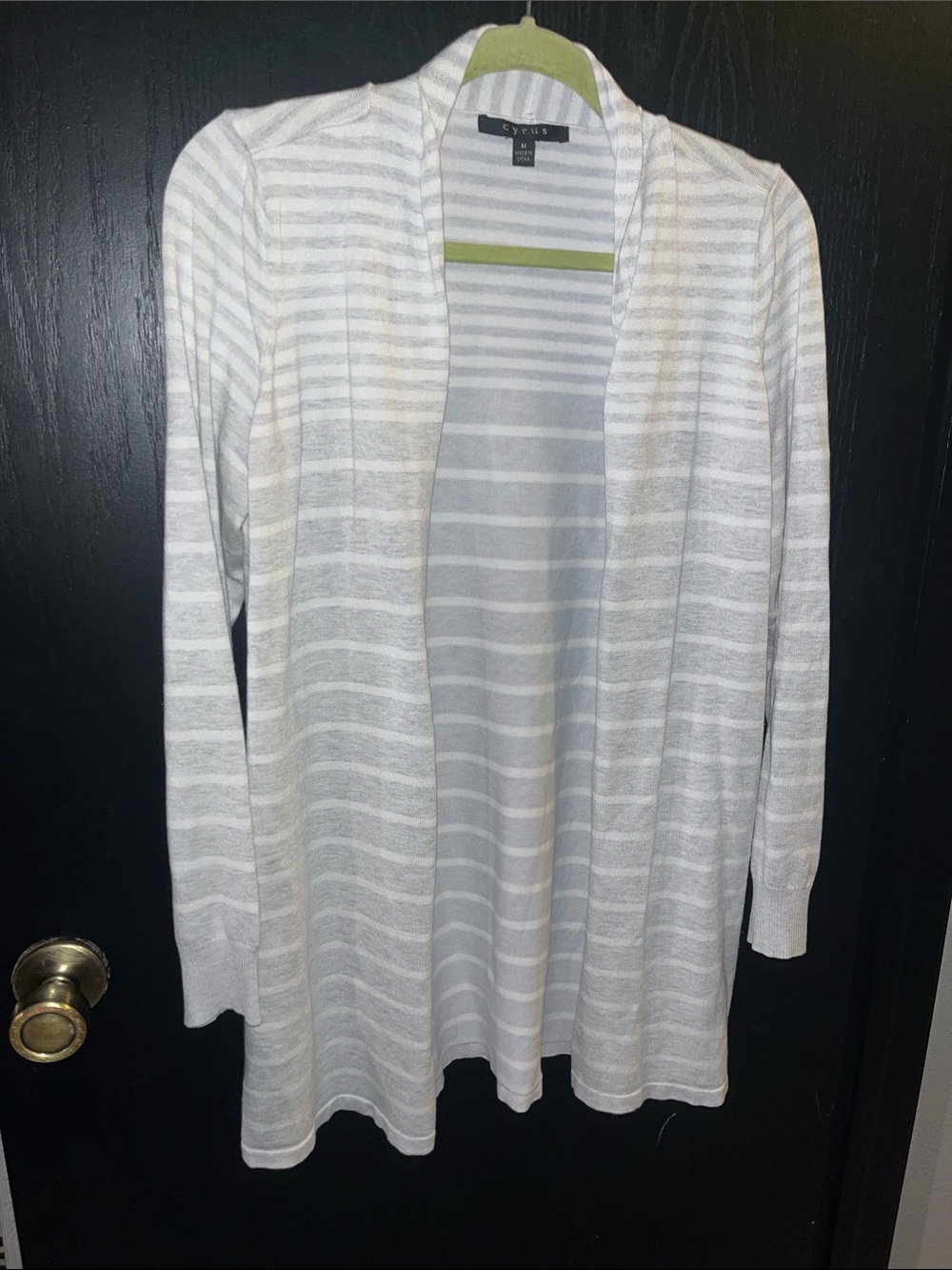 Cyrus Lightweight White and Light Gray Striped Open Cardigan